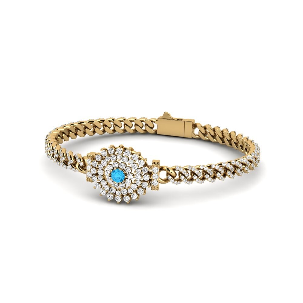 14k Oro Amarillo Topacio azul Pulsera de Mujer Azaner