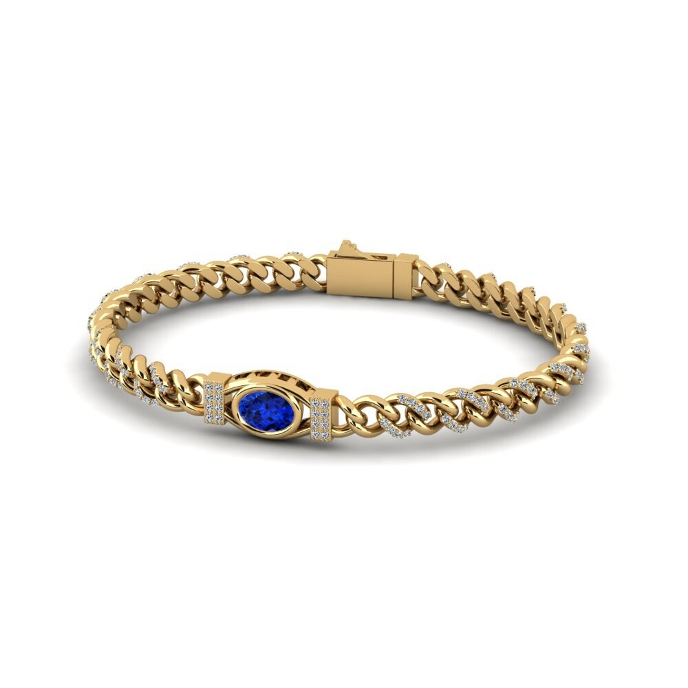 14k Oro Amarillo Safiro (Creado en Laboratorio) Pulsera de Mujer Contalistion