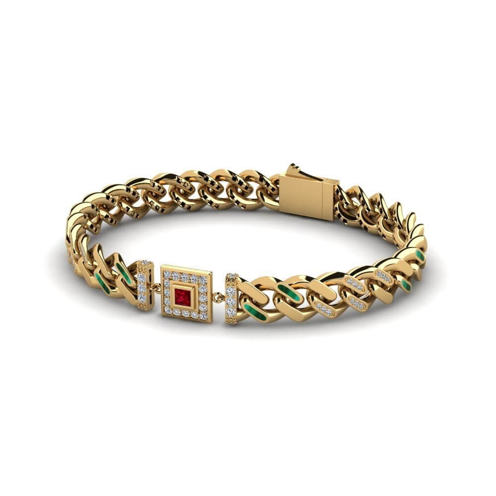 14k Oro Amarillo Circonita Roja Pulsera de Mujer Ditaches