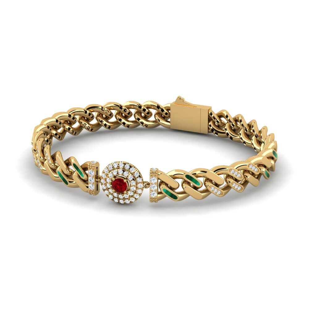 14k Oro Amarillo Circonita Roja Pulsera de Mujer Enandisas