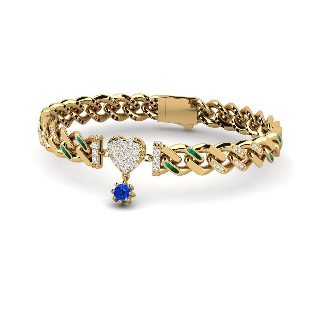 14k Oro Amarillo Safiro (Creado en Laboratorio) Pulsera de Mujer Famongs