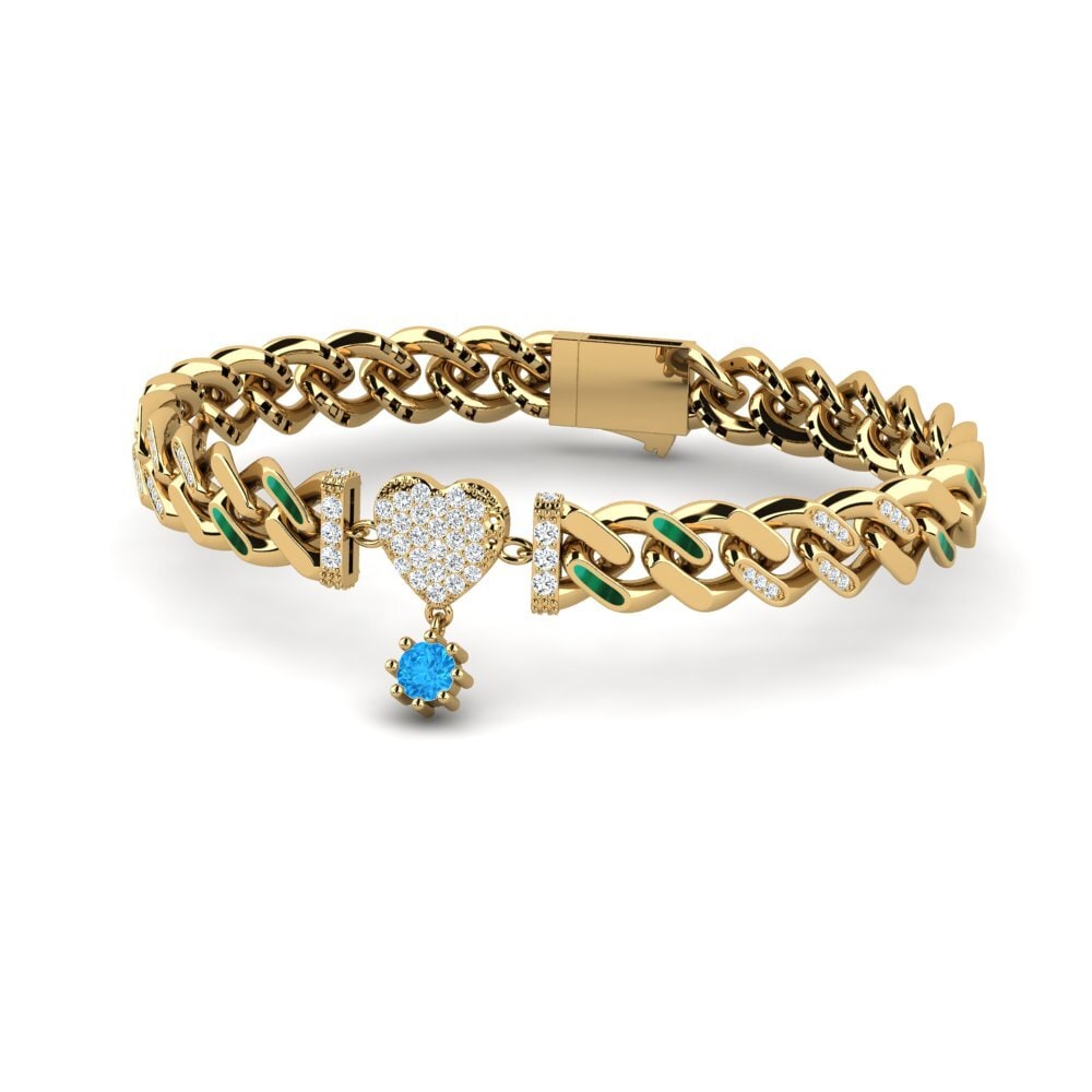14k Oro Amarillo Topacio azul Pulsera de Mujer Famongs