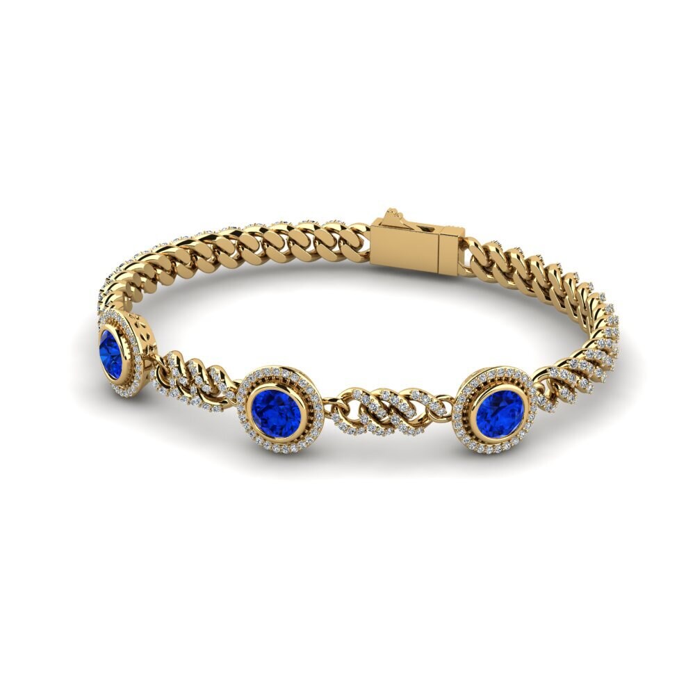 14k Oro Amarillo Safiro (Creado en Laboratorio) Pulsera de Mujer Fopyuns