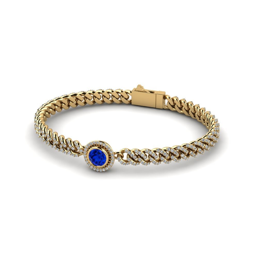 14k Oro Amarillo Safiro (Creado en Laboratorio) Pulsera de Mujer Foxyuns