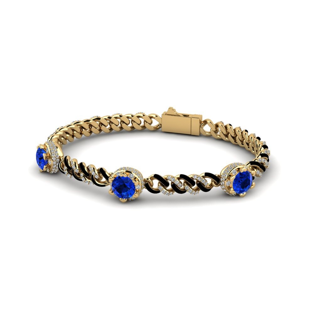 14k Oro Amarillo Safiro (Creado en Laboratorio) Pulsera de Mujer Guoton