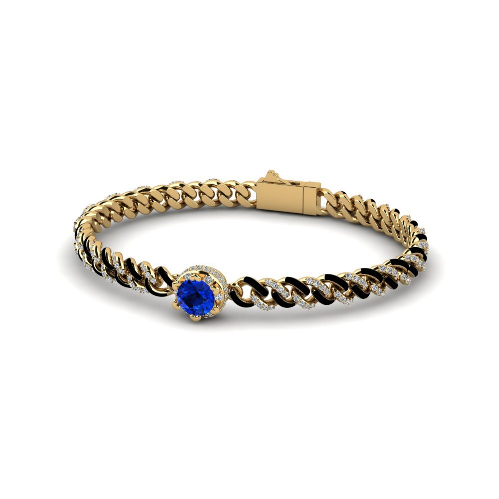 14k Oro Amarillo Safiro (Creado en Laboratorio) Pulsera de Mujer Guwertam