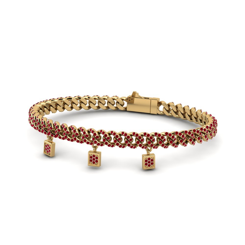 14k Oro Amarillo Circonita Roja Pulsera de Mujer Harpul