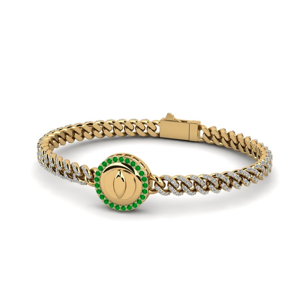 14k Oro Amarillo Esmeralda Pulsera de Mujer Harpuldiff