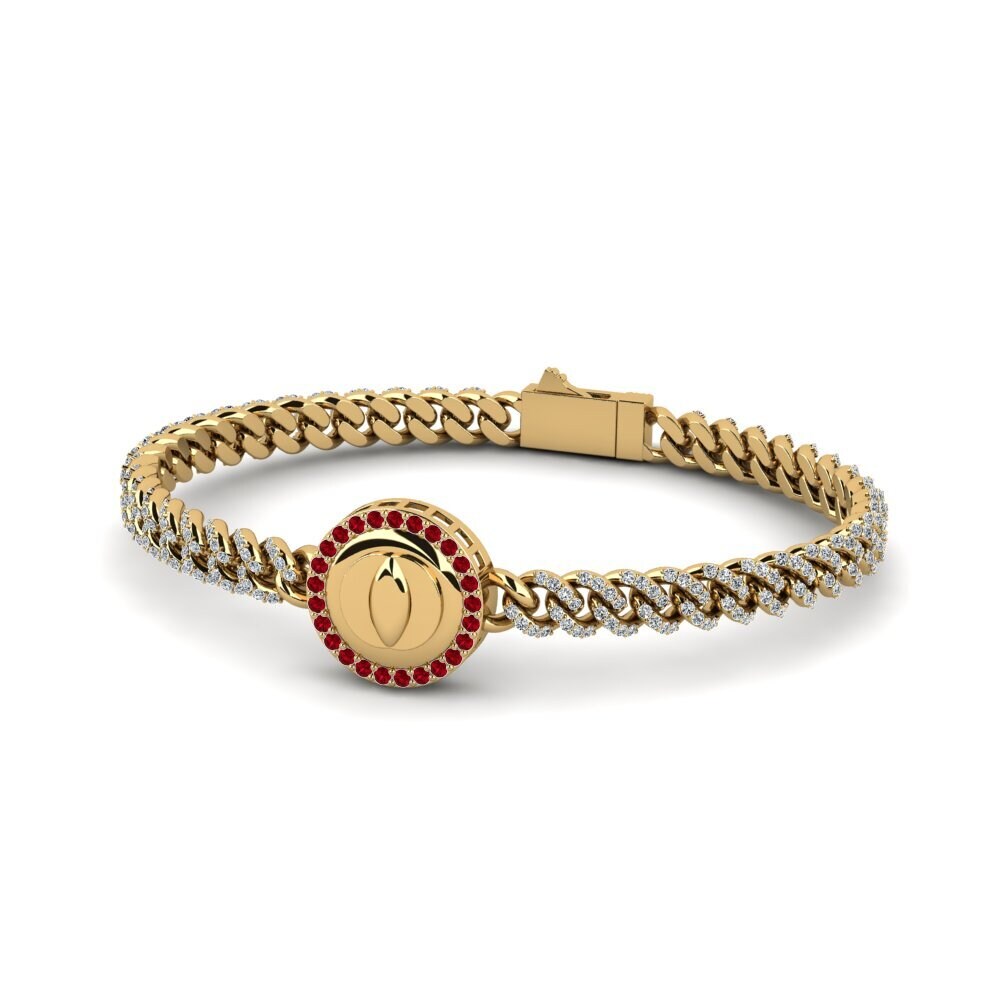 14k Oro Amarillo Circonita Roja Pulsera de Mujer Harpuldiff