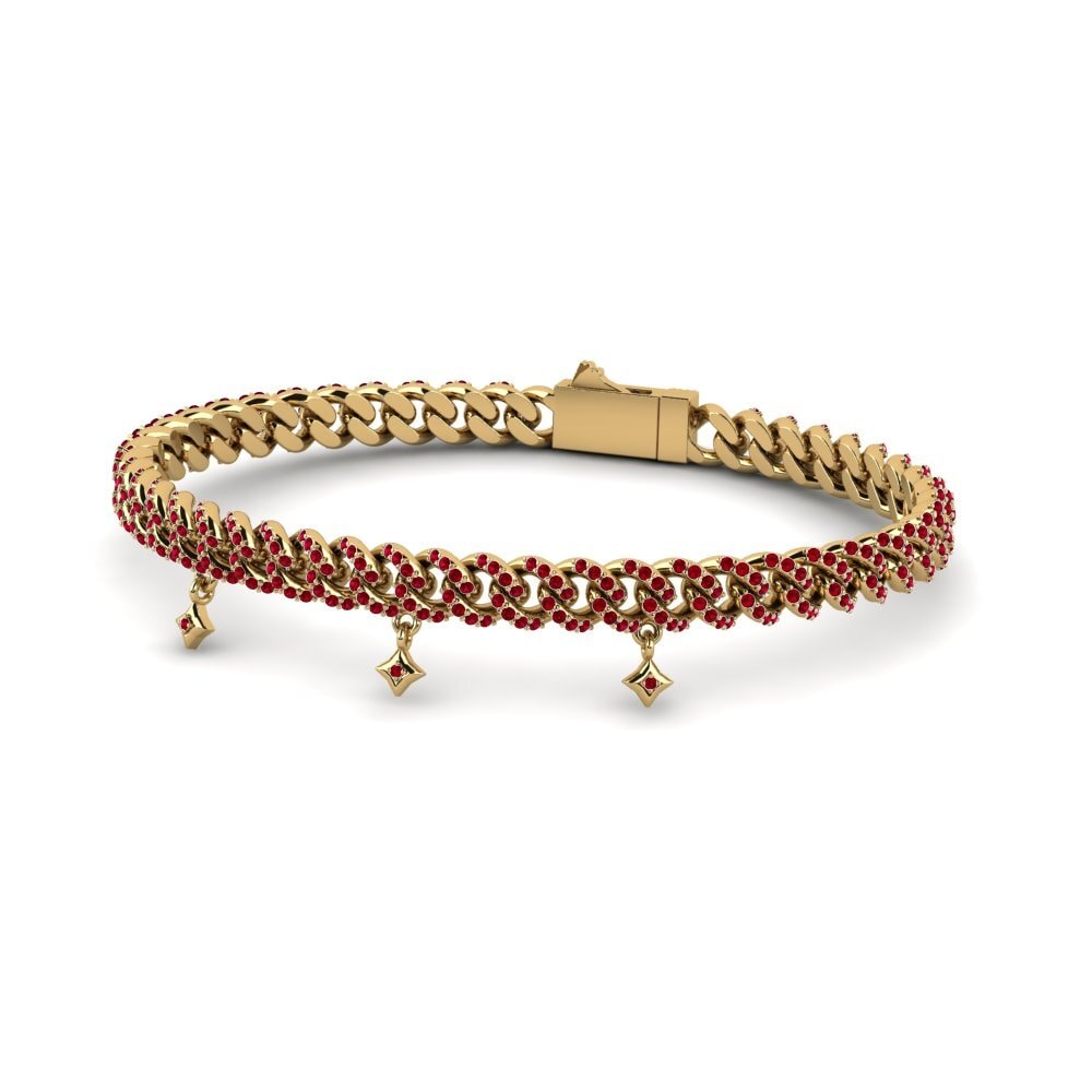 14k Oro Amarillo Circonita Roja Pulsera de Mujer Hastei