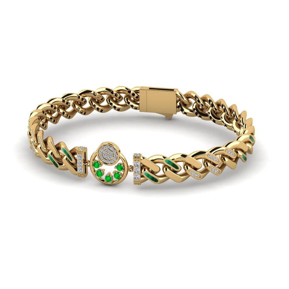 14k Oro Amarillo Esmeralda Pulsera de Mujer Hattitude