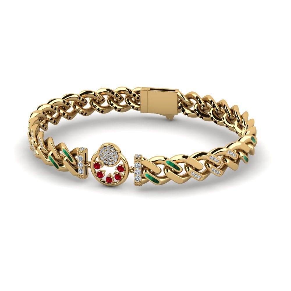 14k Oro Amarillo Circonita Roja Pulsera de Mujer Hattitude