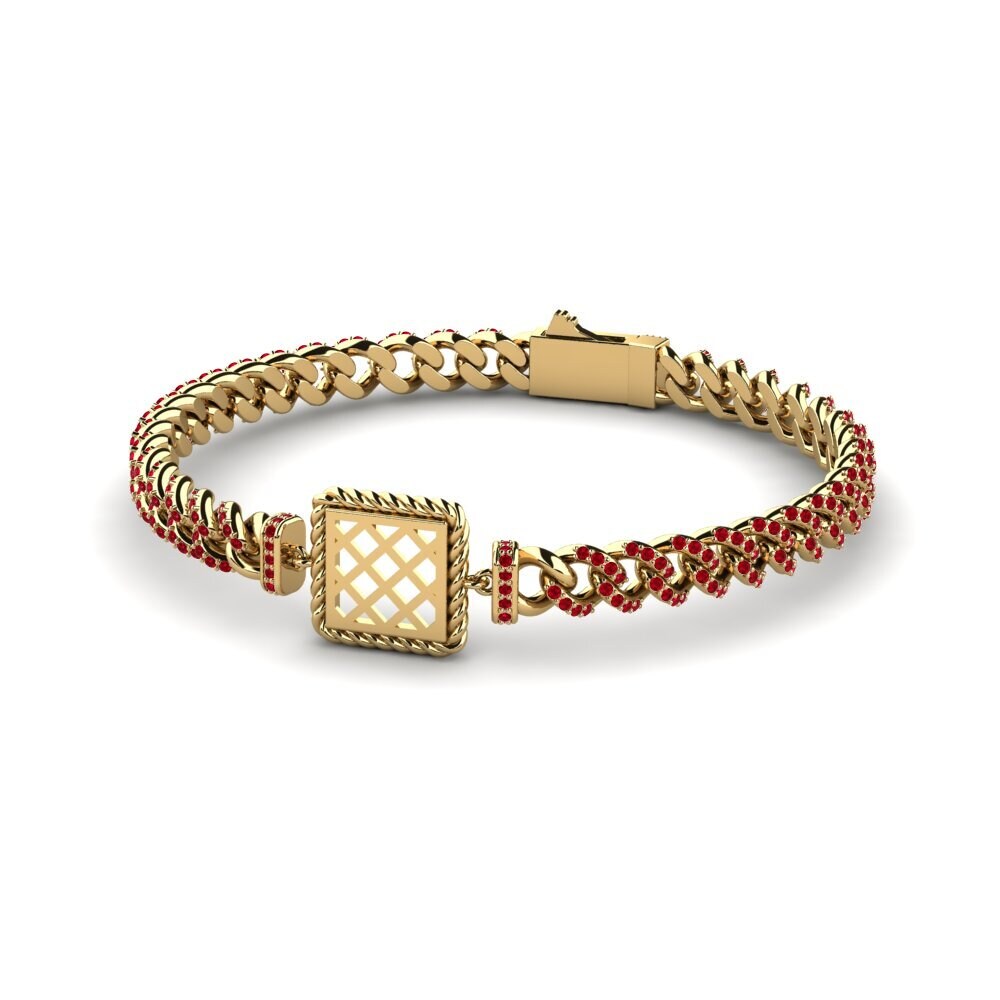 14k Oro Amarillo Circonita Roja Pulsera de Mujer Hbers