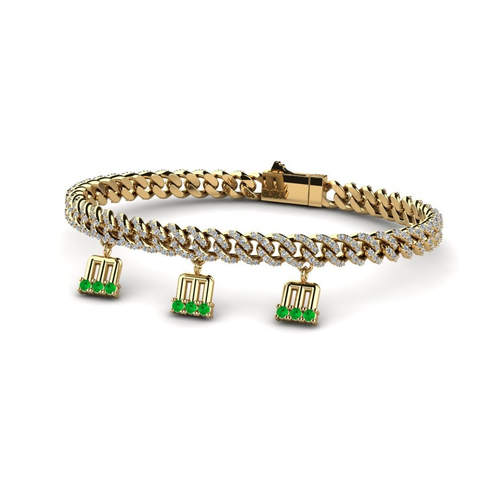14k Oro Amarillo Esmeralda Pulsera de Mujer Headatist