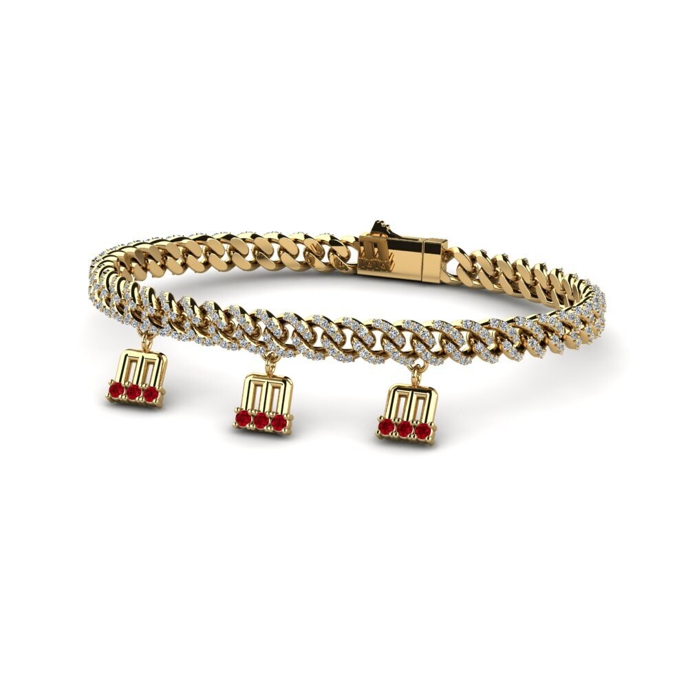 14k Oro Amarillo Circonita Roja Pulsera de Mujer Headatist