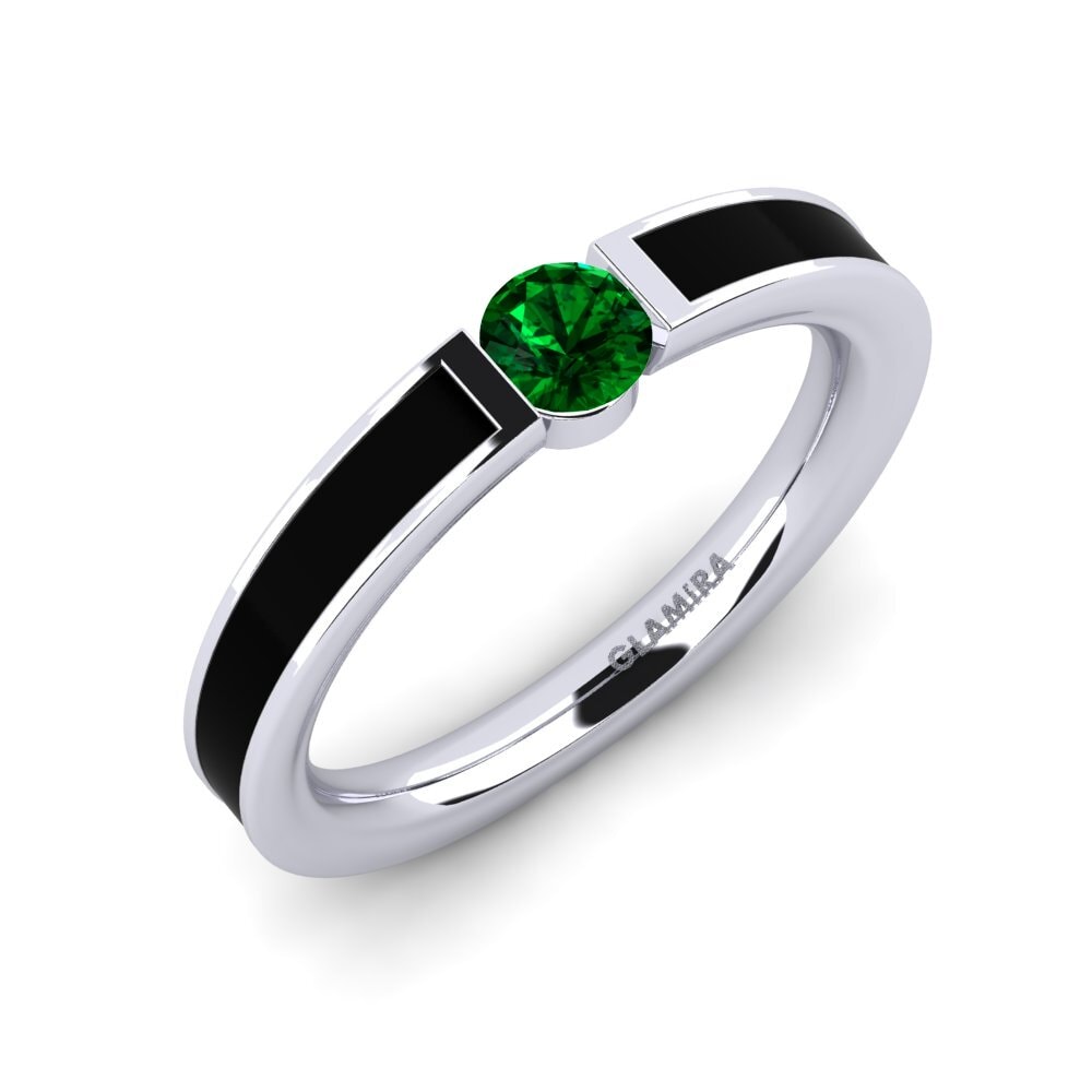 14k Oro Blanco Circonita Verde Anillo de compromiso Eugenie