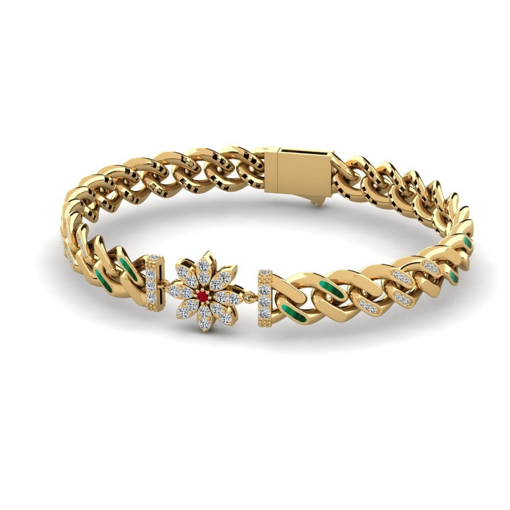 14k Oro Amarillo Circonita Roja Pulsera de Mujer Marnede