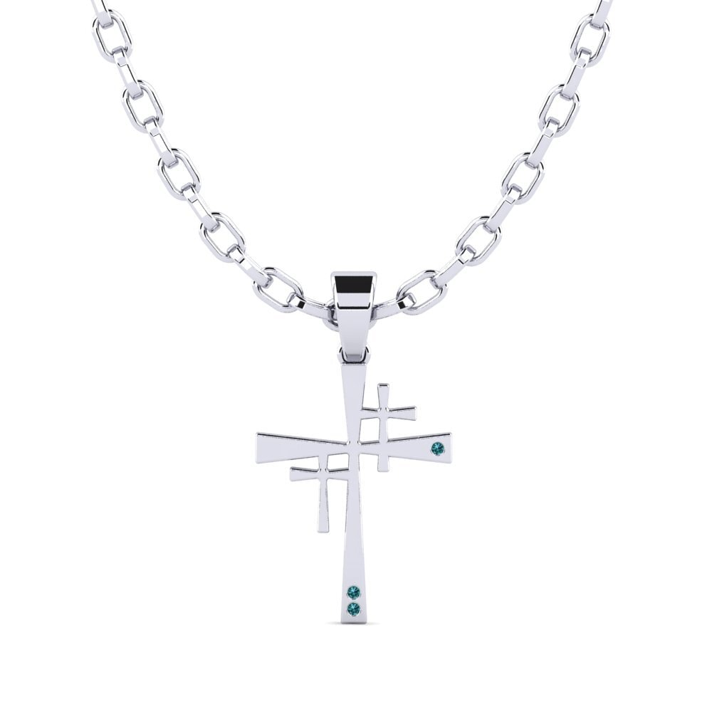 14ct White Gold Blue Diamond Men's Pendant Leapt