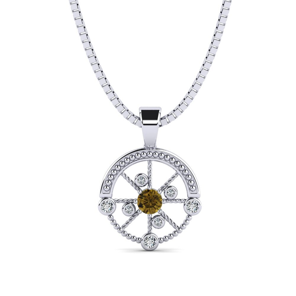 14ct White Gold Brown Zircon Men's Pendant Oiliest