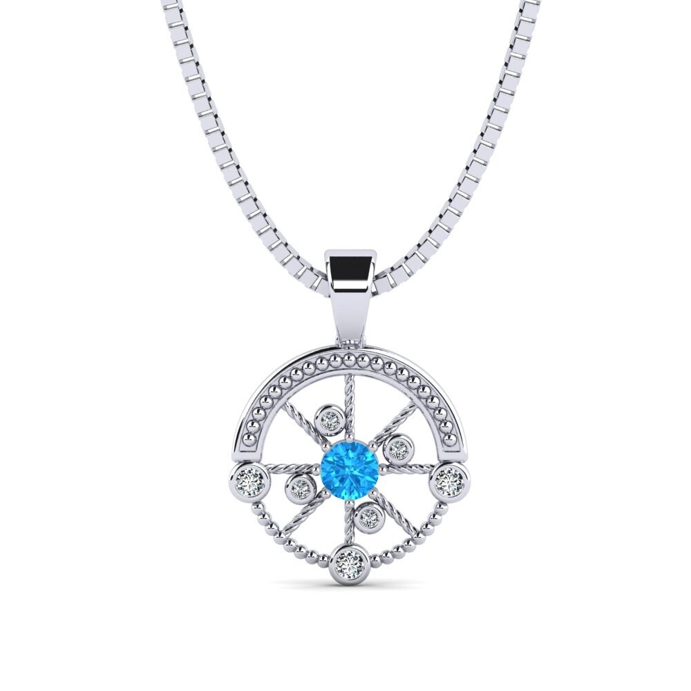 18ct White Gold Blue Topaz Men's Pendant Oiliest