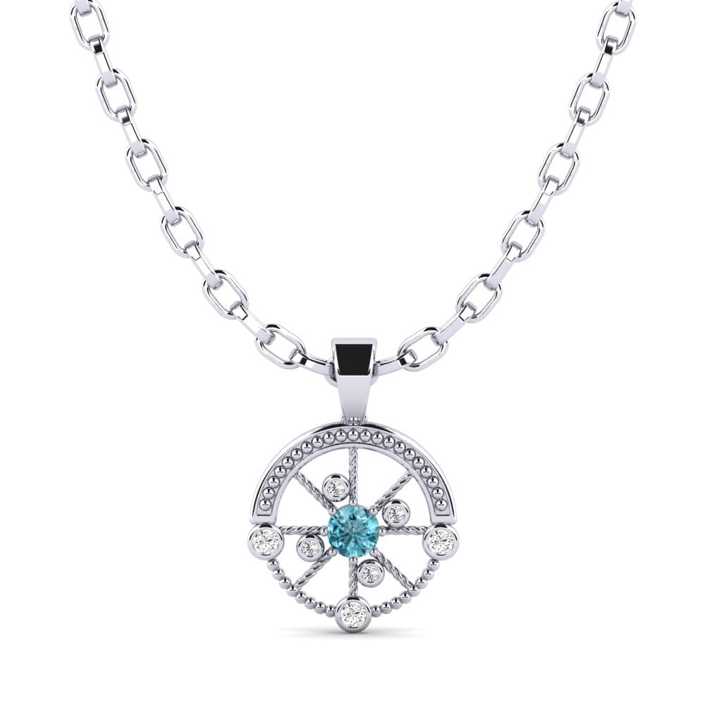 9ct White Gold Blue Zircon Men's Pendant Oiliest