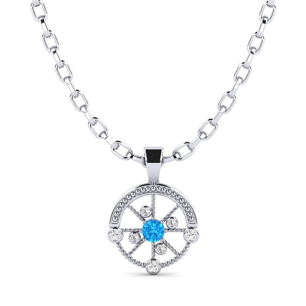 Ouro Branco 14K Azul Topázio Pingente masculino Oiliest