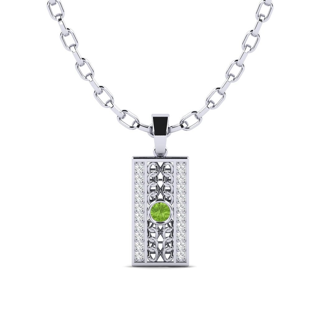 14ct White Gold Peridot Men's Pendant Shayne