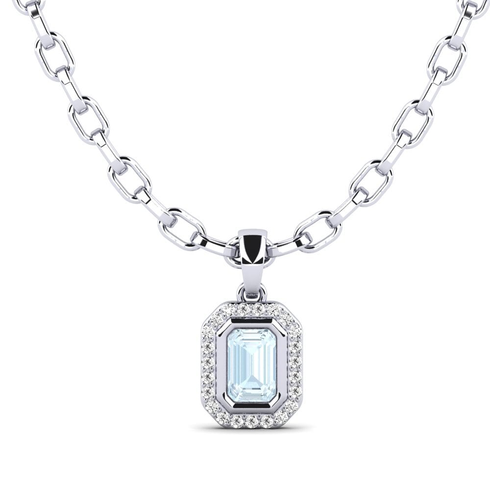 Ouro Branco 14K Água-marinha Pingente masculino Torm