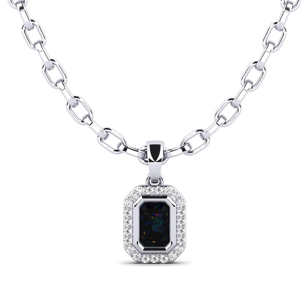 9ct White Gold Black Opal Men's Pendant Torm