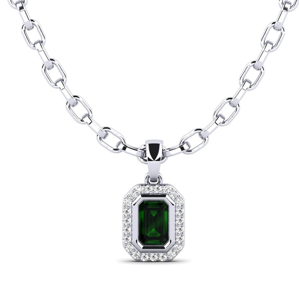 White Silver Green Tourmaline Men's Pendant Torm