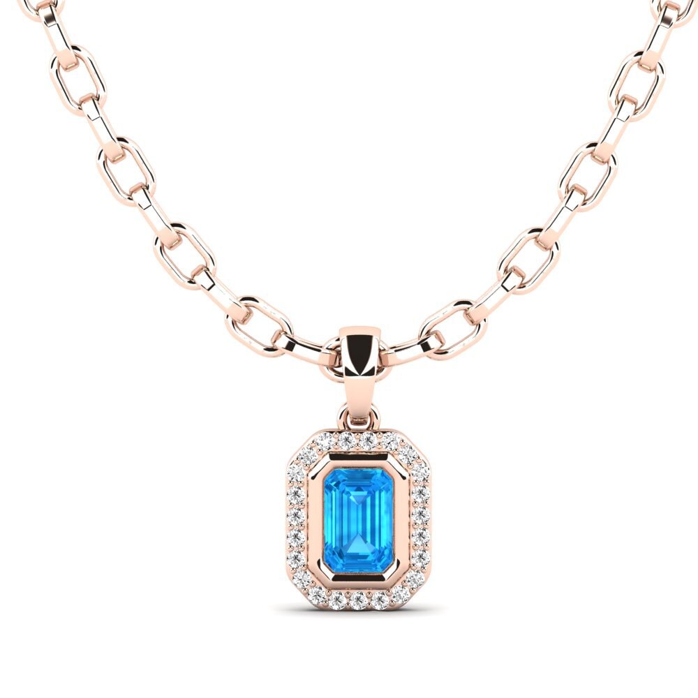 14ct Rose Gold Blue Topaz Men's Pendant Torm