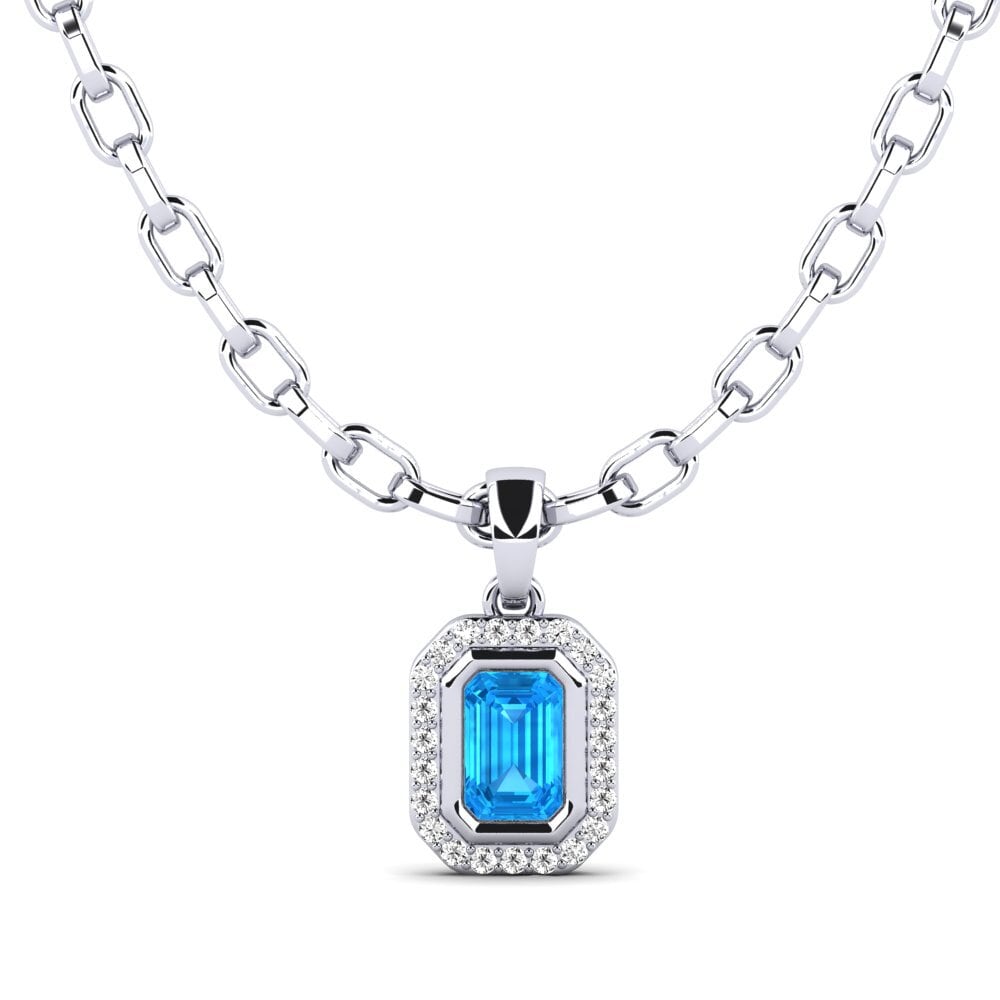 Ouro Branco 14K Azul Topázio Pingente masculino Torm