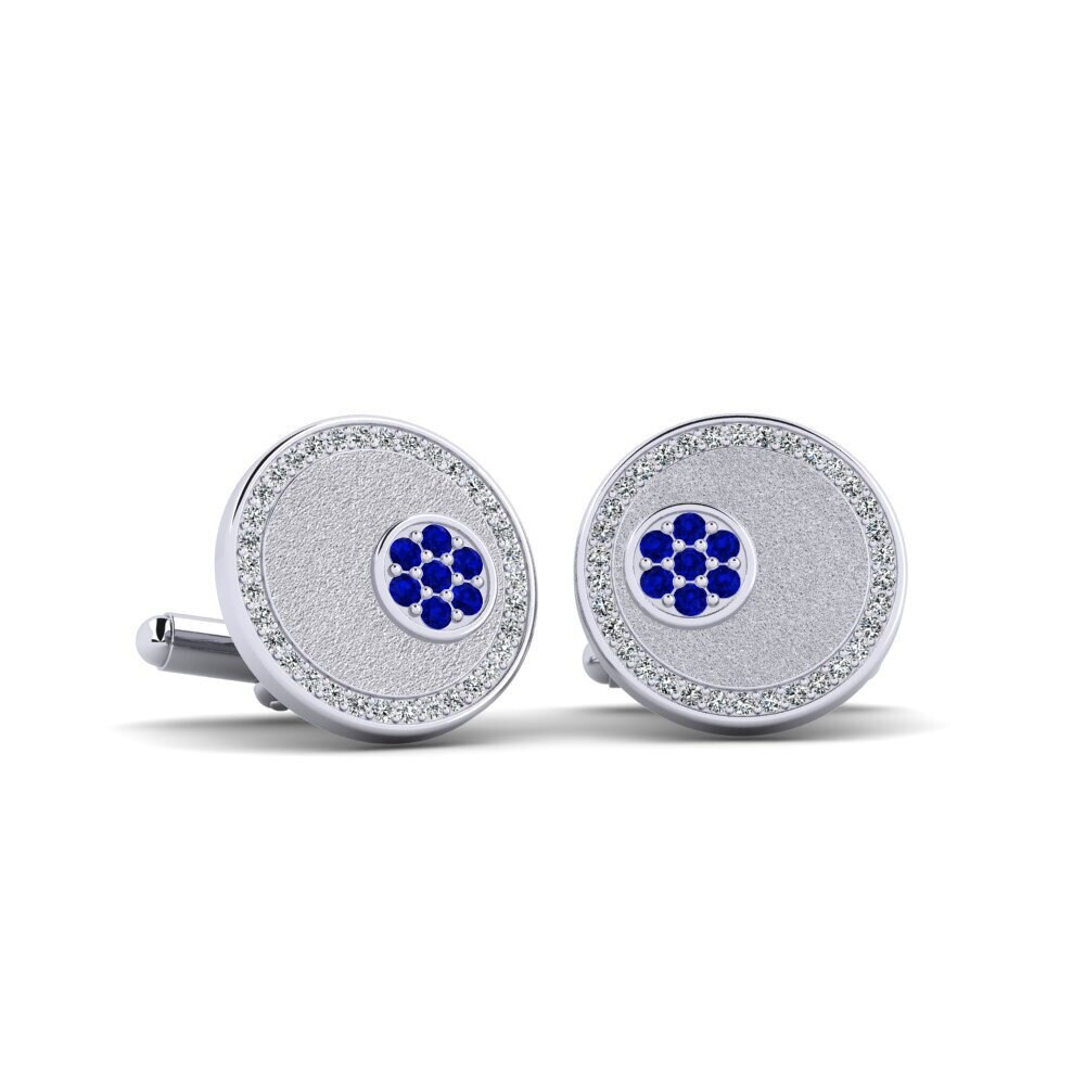 Gemelli Uomo In Argento 935 Con Zaffiro Blu Taglio Rotondo – Personalizzabili, Made In India