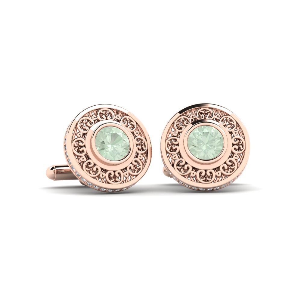 14ct Rose Gold Green Amethyst Cufflink Doroyt