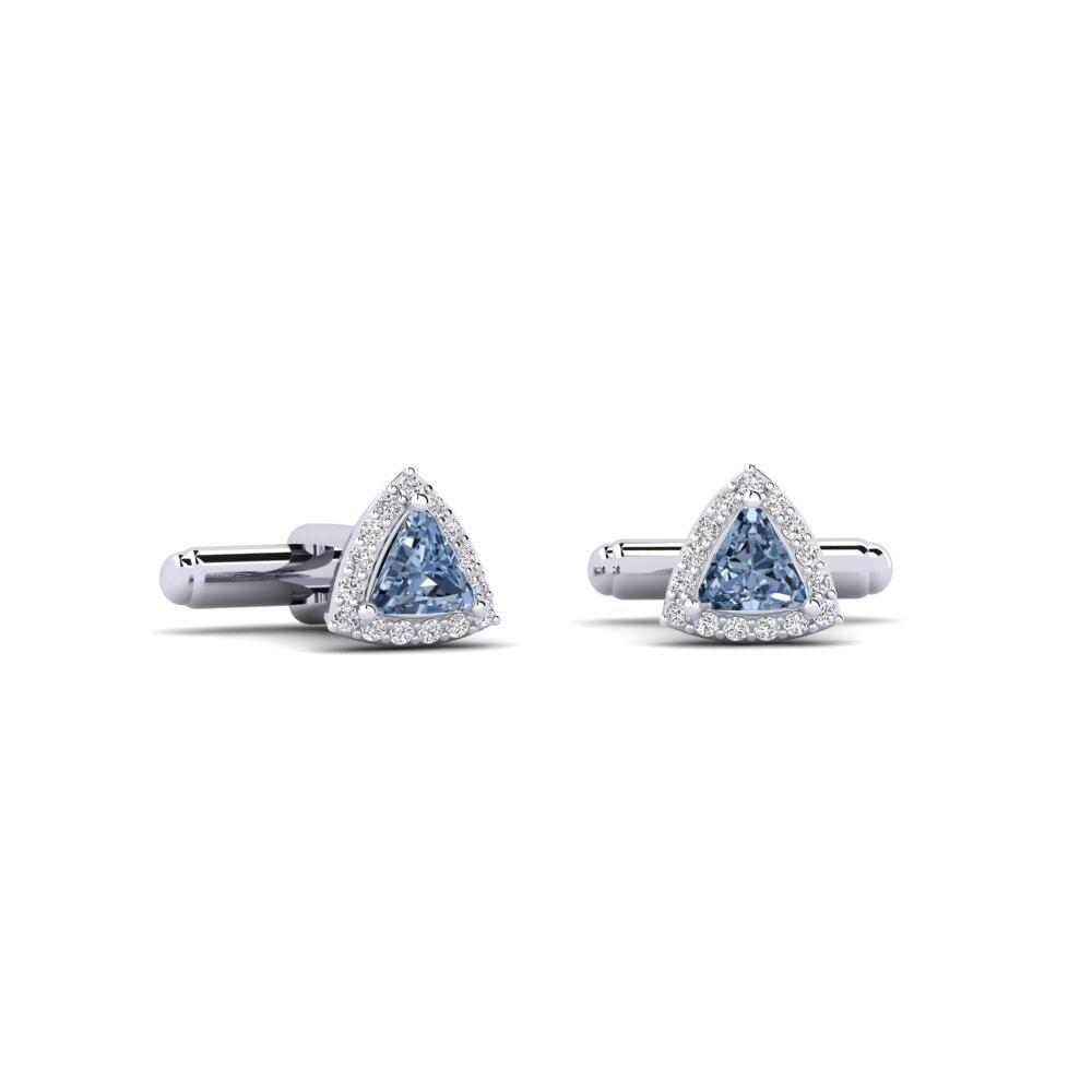 Boutons De Manchette En Argent 925 Avec Topaze Bleue Naturelle Et Zircone - Fait Main En Inde - Neuf Sans Emballage
