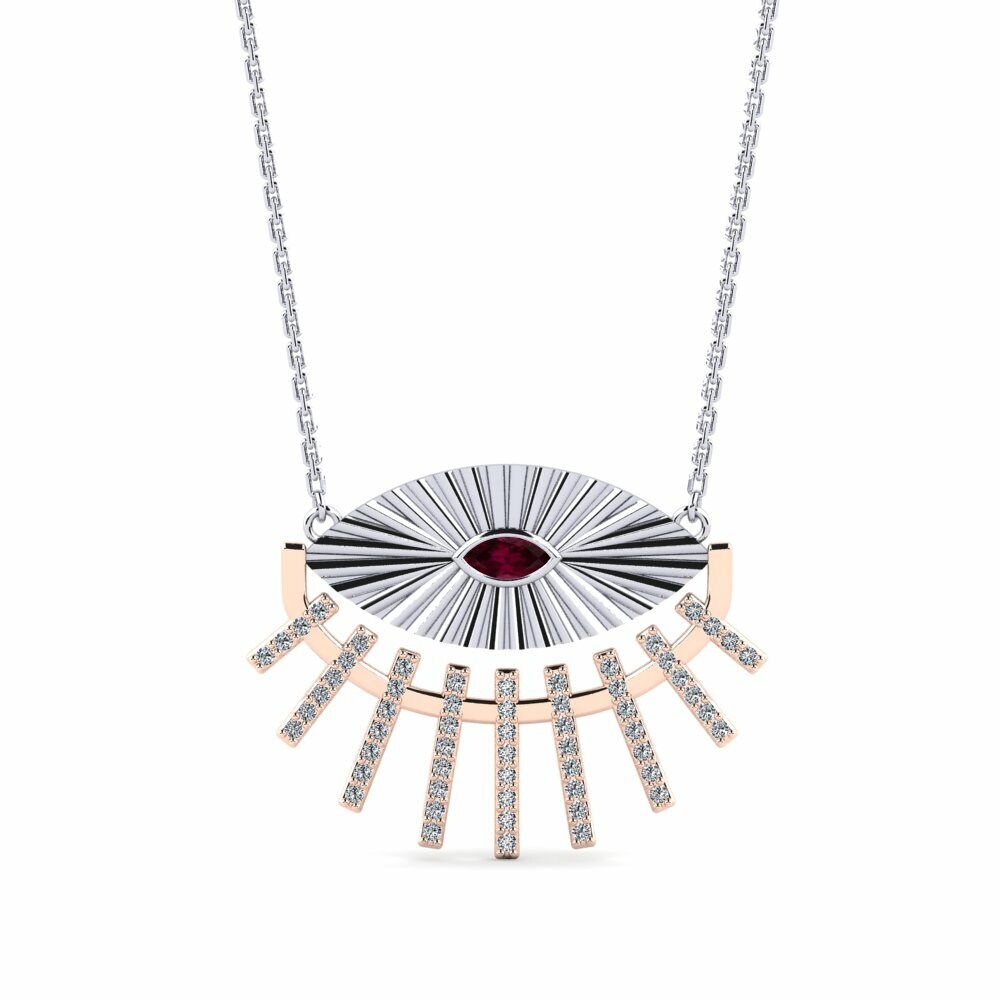 Dây chuyền Vàng Trắng-Đỏ 9K Đá Rhodolite Evil Eye