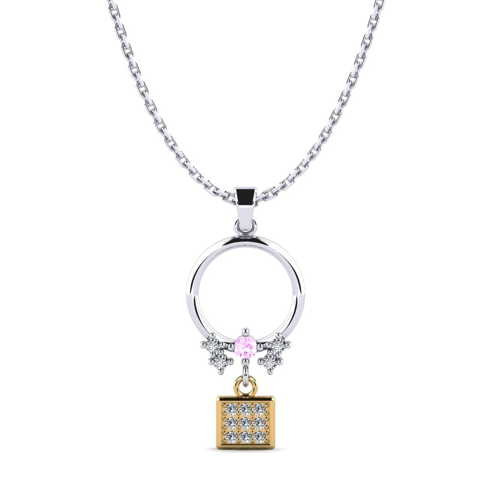 18k Oro Blanco & Amarillo Zafiro Rosado Colgante de Mujer Mentriah