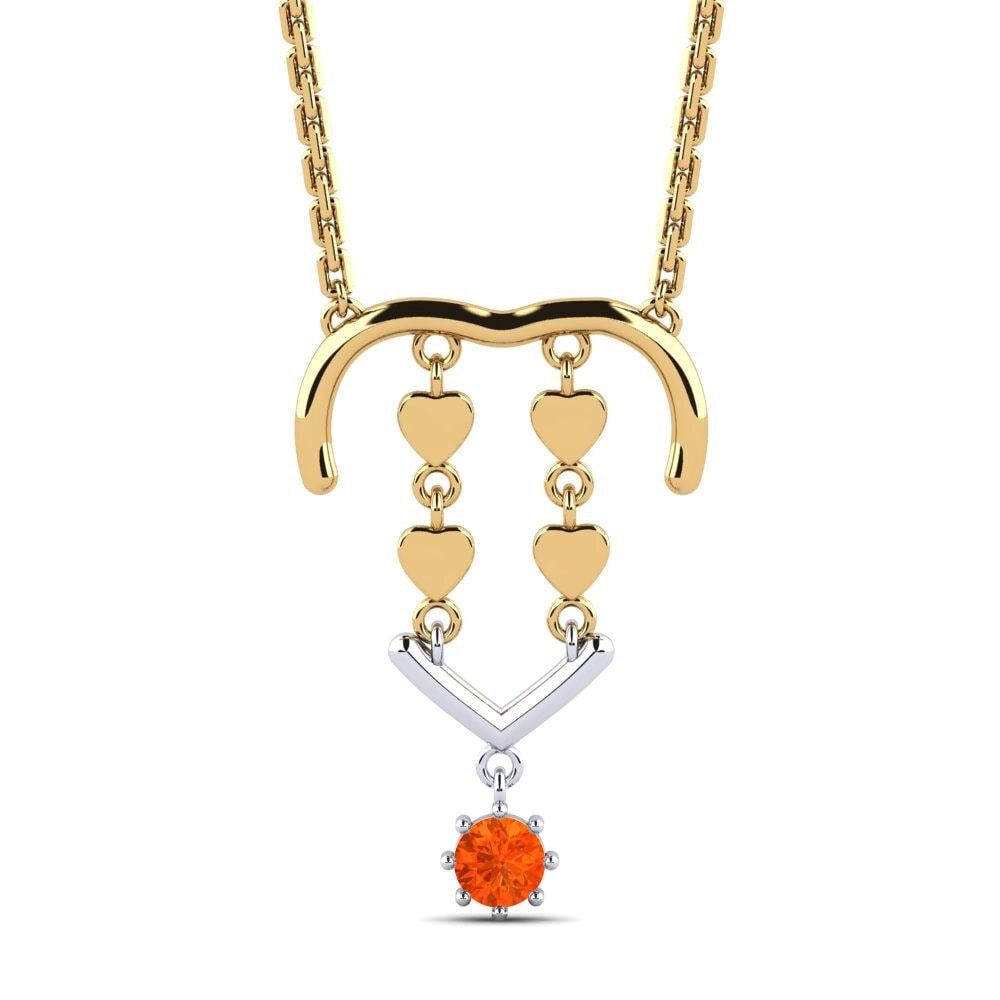 14k Oro Amarillo & Blanco Ópalo Fuego Collar de Mujer Mlan