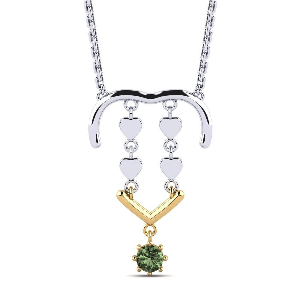 14k Oro Blanco & Amarillo Zafiro Verde Collar de Mujer Mlan