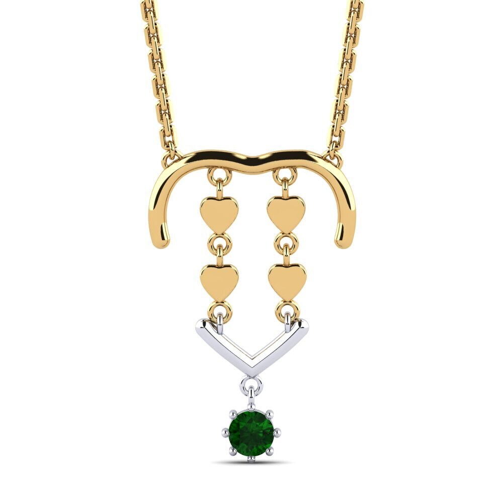 14k Oro Amarillo & Blanco Turmalina verde Collar de Mujer Mlan