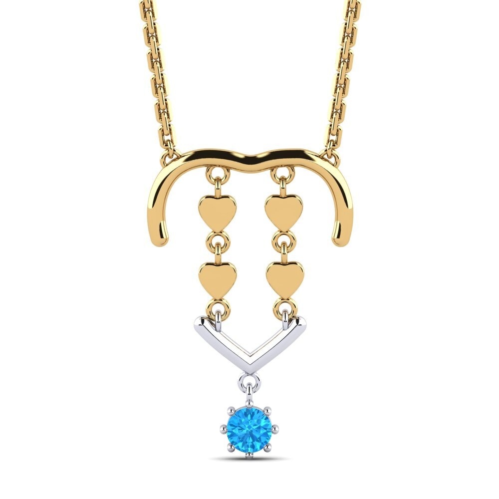 9k Oro Amarillo & Blanco Topacio azul Collar de Mujer Mlan