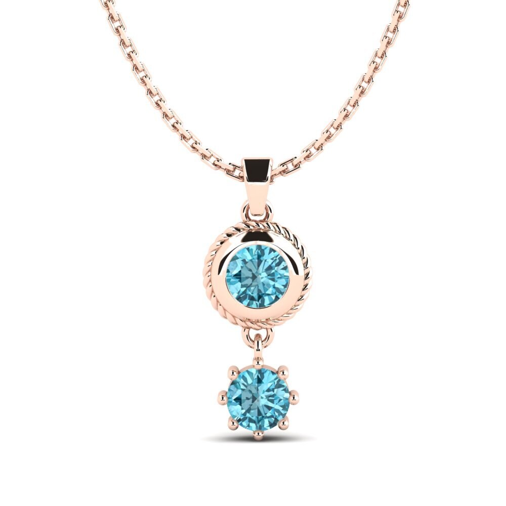 14k Oro Rosa Circón Azul Colgante de Mujer Mumbles
