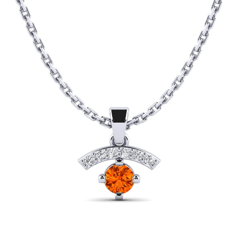 14k Oro Blanco Zafiro Naranja Colgante de Mujer Reblent