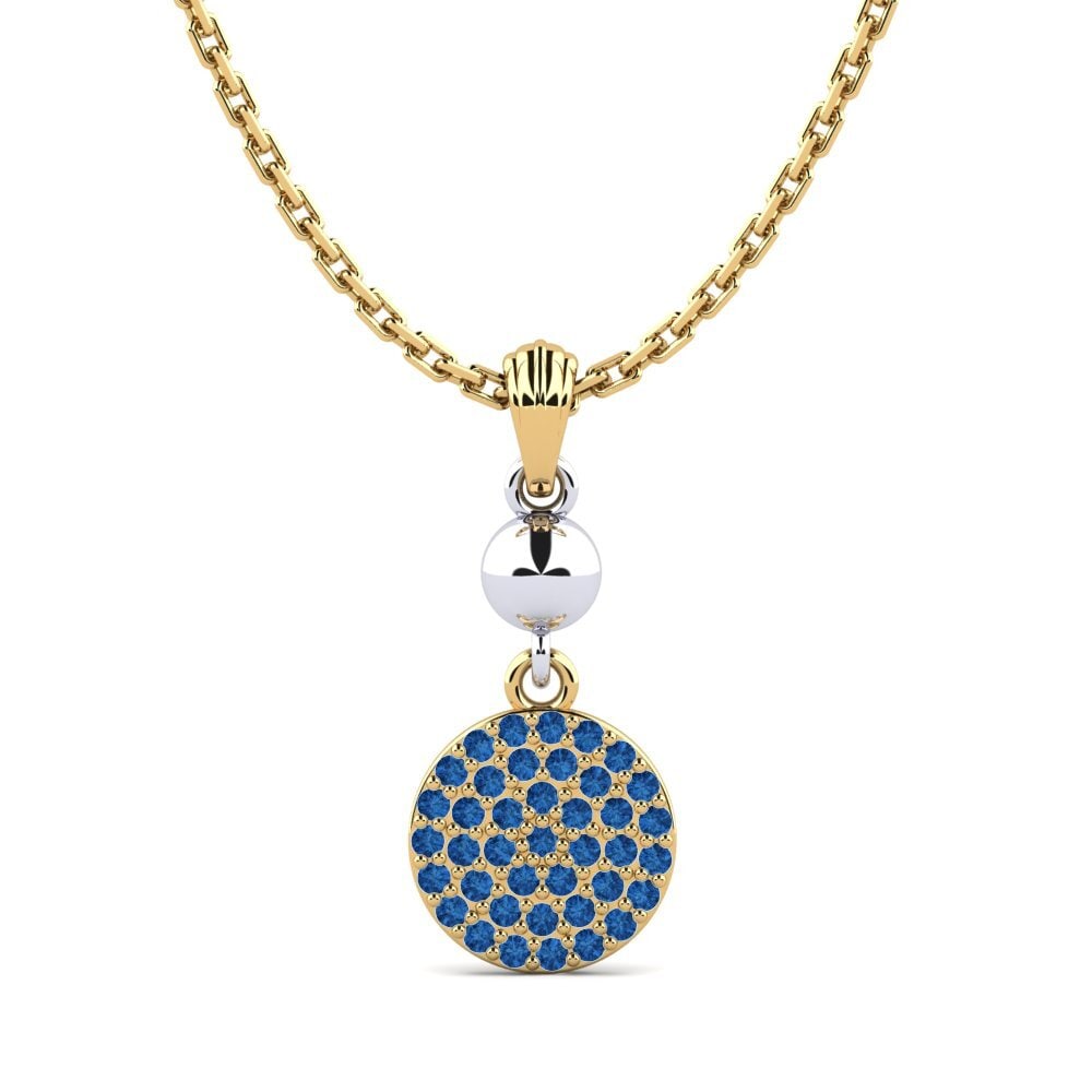 14k Oro Amarillo & Blanco Circonita Azul Oscuro Colgante de Mujer Clifpe