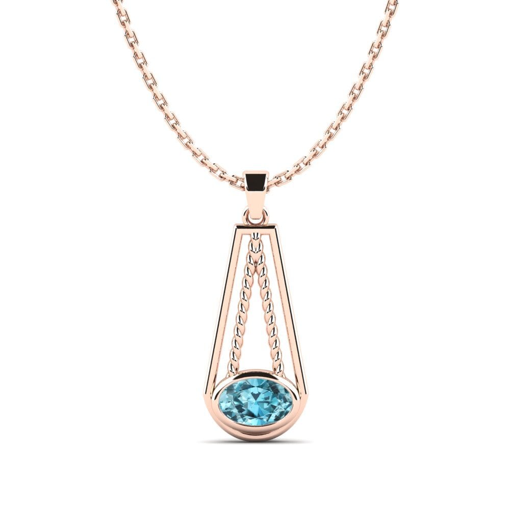 14k Oro Rosa Circón Azul Colgante de Mujer Etoile