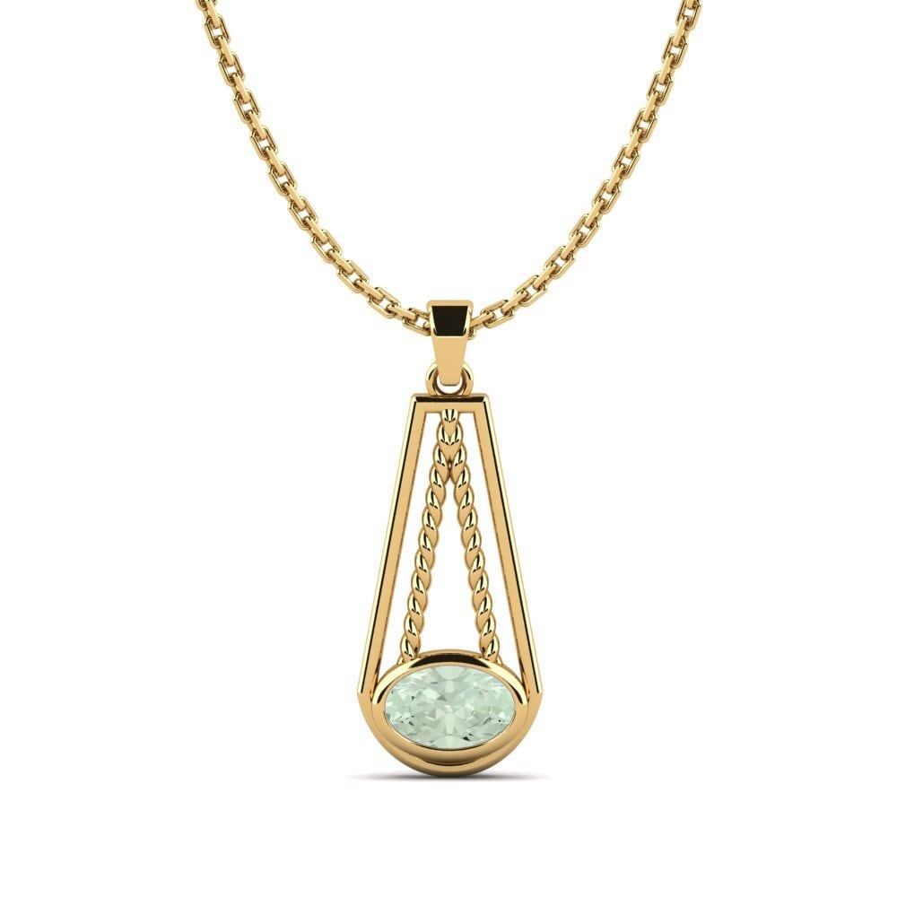 14k Oro Amarillo Amatista verde Colgante de Mujer Etoile