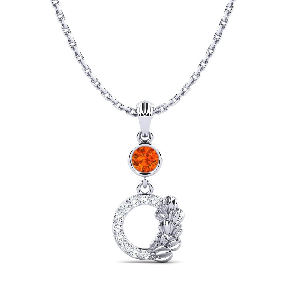 14k Oro Blanco Zafiro Naranja Colgante de Mujer Linsh