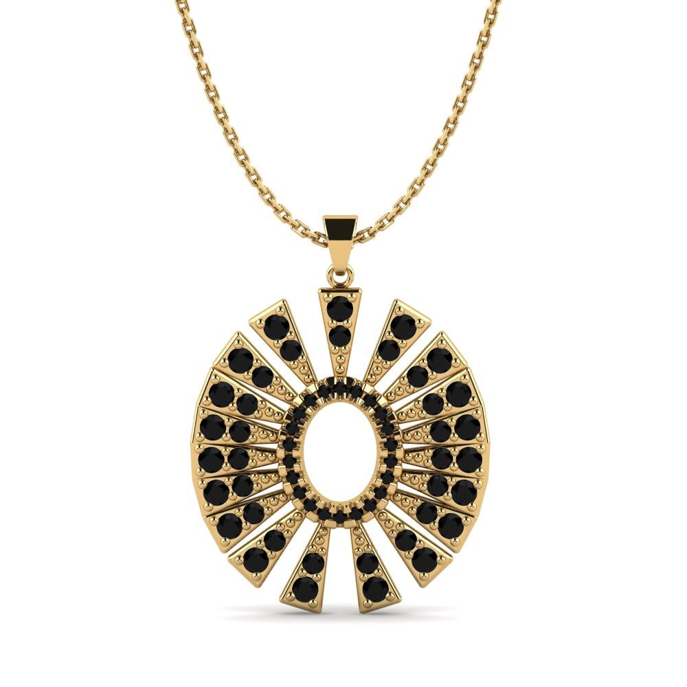 14k Yellow Gold Black Sapphire Women's Pendant Litote