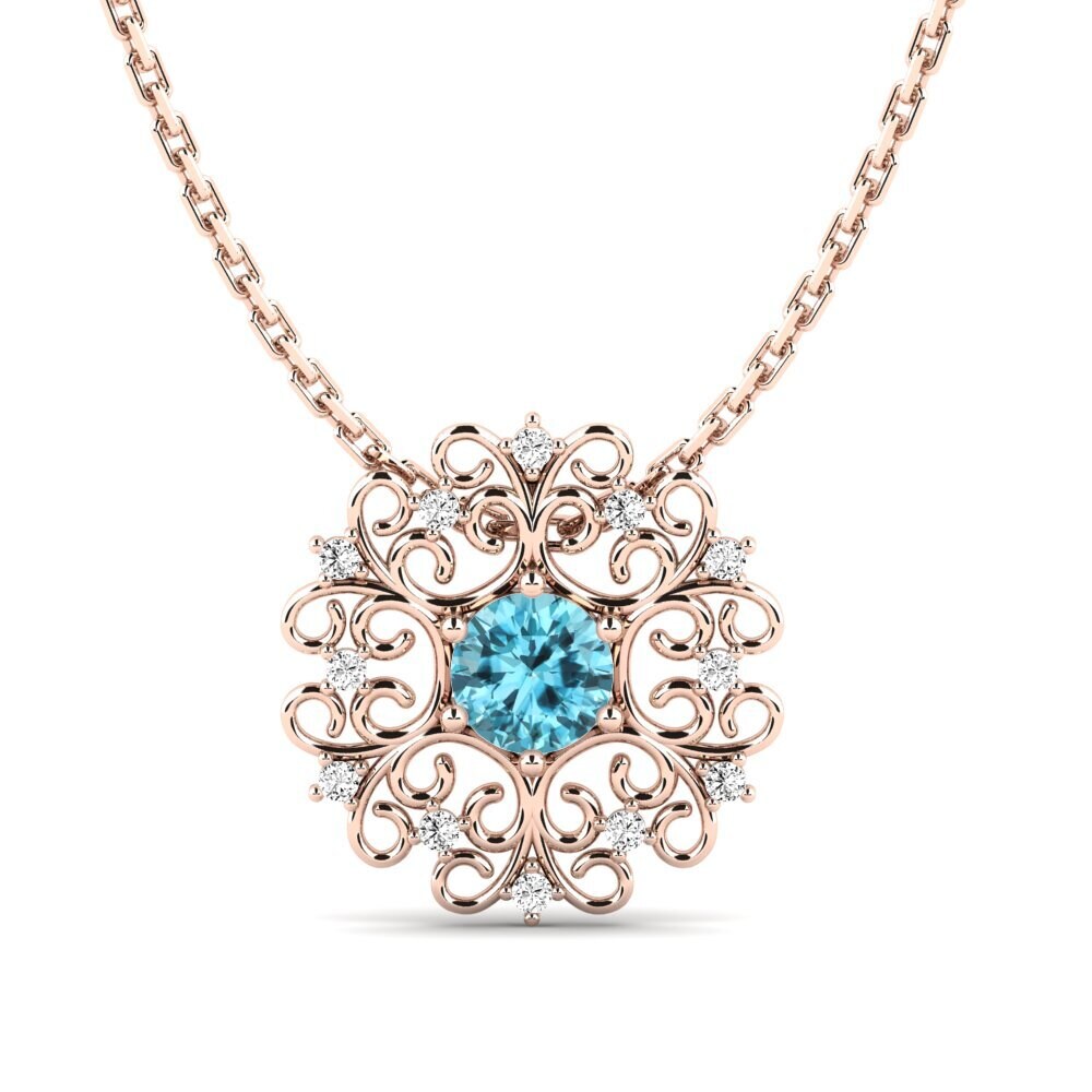 14k Oro Rosa Circón Azul Colgante de Mujer Loza
