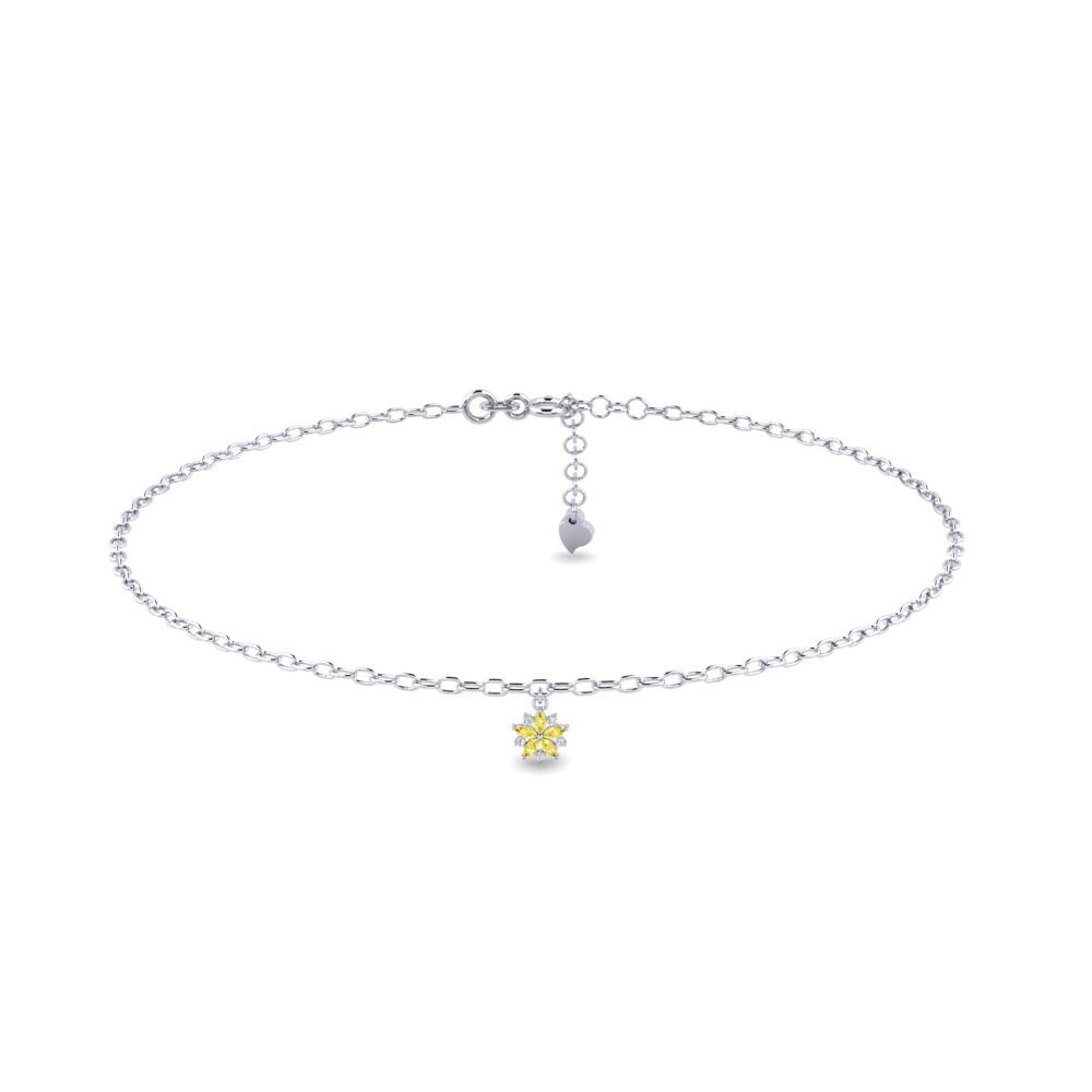 18k Oro Blanco Zafiro amarillo Tobillera de mujer Lakish